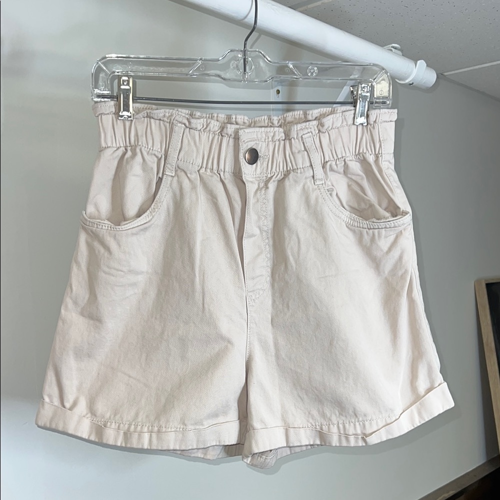 H&M High Rise Elastic Waistband‎ Pull On Khaki Shorts- S